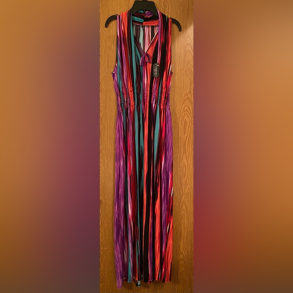 JinSeMingXia Multicolor Striped Maxi Dress. Size Large